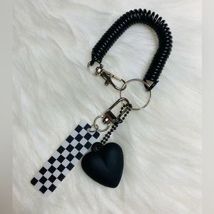 Black Heart Bag Charm Key Ring Fob Keychain Purse Charm Elastic Cord Strap New